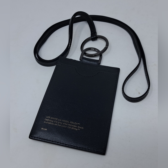 Off-White Virgil Abloh Arrows Lanyard ID Tag Badge Holder Black Green Leather - Picture 6 of 11